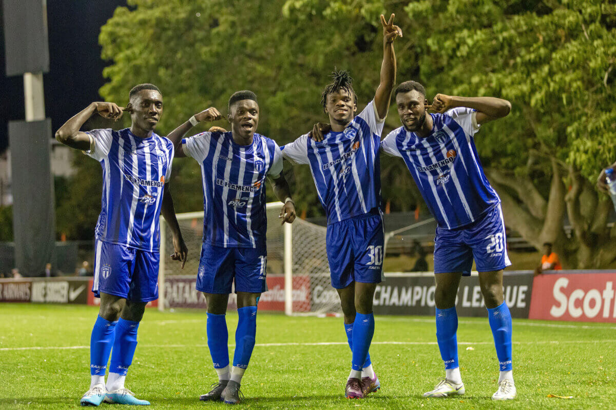 Violette AC players celebration the 3-0 victory against MLS side Austin FC.