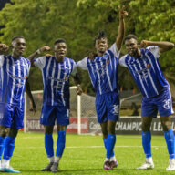 Violette AC players celebration the 3-0 victory against MLS side Austin FC.