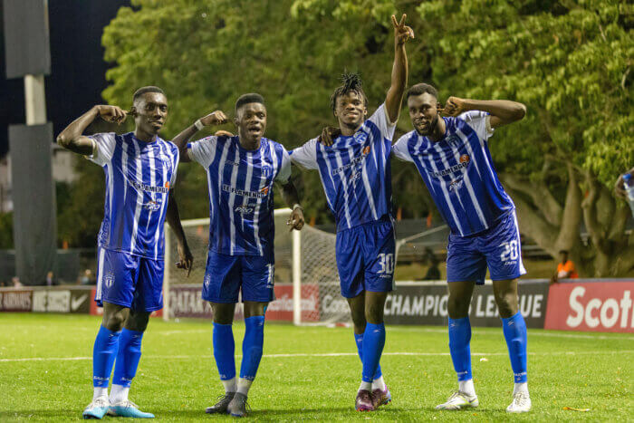 Violette AC players celebration the 3-0 victory against MLS side Austin FC.
