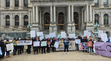 Supporters of Coverage 4 All rally outside of the State Capitol in Albany.