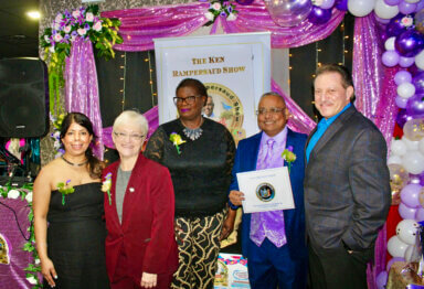 From left, Colleen Chattergood, Councilwoman Lynn Schulman, Senator Roxanne J. Persaud, Kenneth Rampersaud, and Senator Joseph P. Addabbo, photographed at the International Women's Day Awards at Code Lounge, Richmond Hill, Queens.