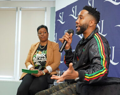 Ndaba Thembekile Zweliyajika Mandela speaking to workers at the St. John’s Episcopal Hospital.
