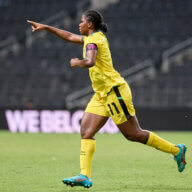 Khadija Shaw celebrate sher goal of Jamaica during the game Jamaica vs Haiti, corresponding Group A of Concacaf W (Womens) Championship 2022, at BBVA Bancomer Stadium on July 11, 2022.
