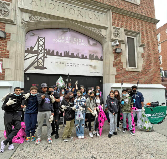 Soleil Sabalja's high school students participating in a community cleanup.