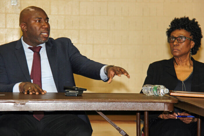 Minister Dr. Orando L. Brewster and Verna Arthur during the extraordinary meeting with the SVG Relief USA, Inc. 