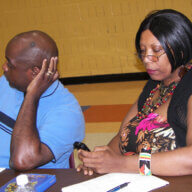 Author Trish St. Hill and Lawyer Colin Liverpool in June 2011 during a Vincentian unity conference at the Friends of Crown Heights Educational Center in Brooklyn.
