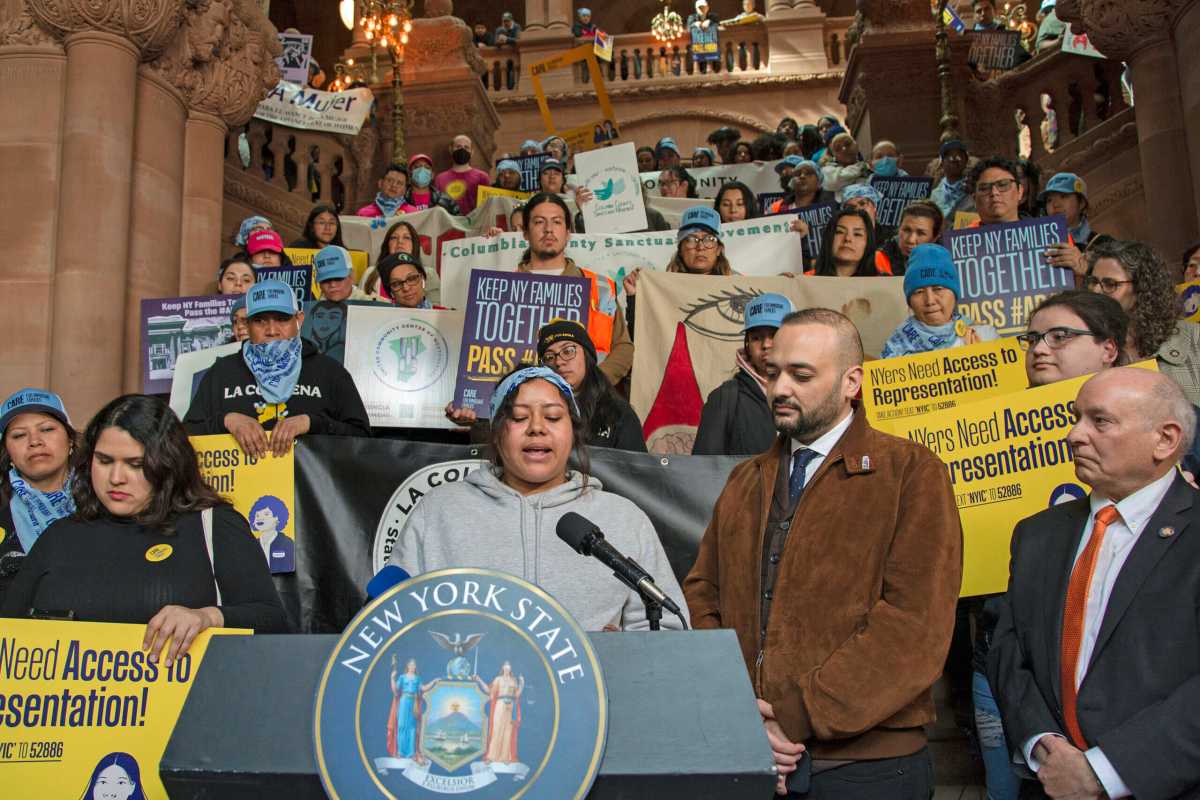 Karen from the Workers' Center of Central New York shares her story and demands passage of the Access to Representation Act at the NYS Capitol. 