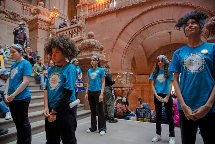 The People's Theater Project puts on a performance in support of the Access to Representation Act at the Million Dollar Staircase in the NYS Capitol.