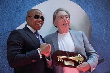 Mayor Eric Adams presents Key to the City of New York to Broadway Legend Lord Andrew Lloyd Webber.