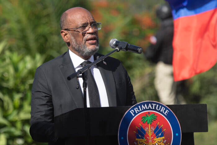 Haitian Prime Minister Ariel Henry speaks during a ceremony in memory of slain Haitian President Jovenel Moise at the National Pantheon Museum in Port-au-Prince, Haiti, July 7, 2022. Henry has dismissed Haiti’s justice minister, interior minister and its government commissioner in a fresh round of political upheaval, according to documents that The Associated Press obtained on Monday, Nov. 14, 2022.