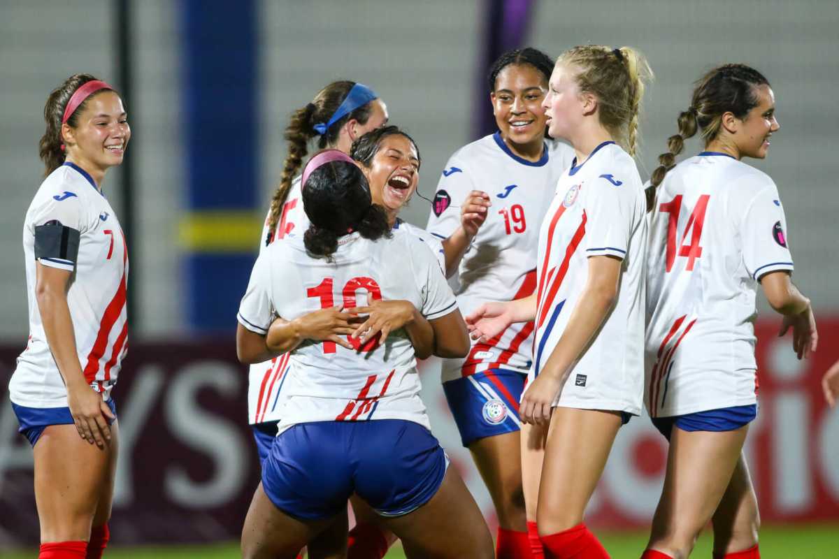 Kenedy Garcia #10 of Puerto Rico celebrates his goal during the Group D match between Puerto Rico and Trinidad and Tobago in the 2023 Concacaf Women's U20 Championship, held at the Rignaal Jean Francisca stadium, in Willemstad, Curacao.