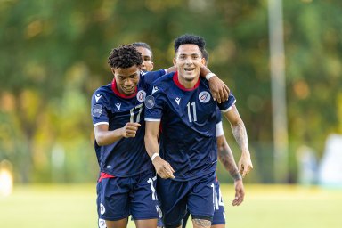 Edarlyn Reyes #11 of Dominican Republic celebrates his goal during the League B - Group D match between Dominican Republic and Belize in the 2022/23 Concacaf Nations League, held at the Panamericano stadium, in Santo Domingo, Dominican Republic.