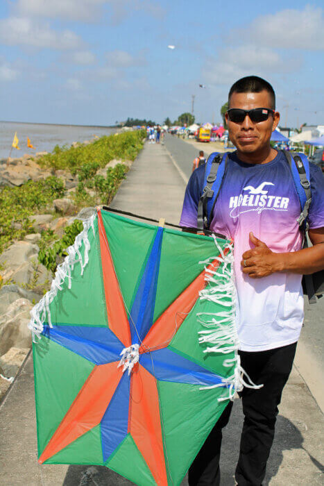 An avid kite flyer travelled from Port Kaituma in the interior of Guyana to fly his kite over the Atlantic Ocean from the Seawall.