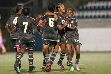 Shaneil Buckley #11 of Jamaica celebrating her goal during the Group F match between Bermuda and Jamaica in the 2023 Concacaf Women's U20 Championship, held at the Nacional stadium, in Managua, Nicaragua.