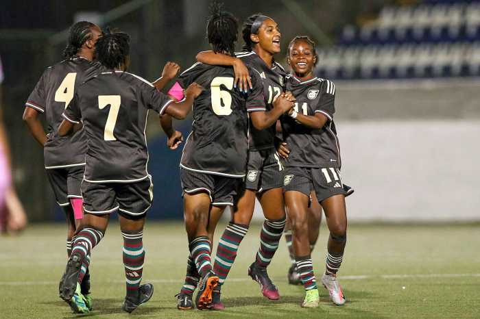 Shaneil Buckley #11 of Jamaica celebrating her goal during the Group F match between Bermuda and Jamaica in the 2023 Concacaf Women's U20 Championship, held at the Nacional stadium, in Managua, Nicaragua.