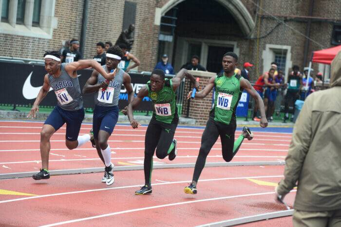 Calabar High School 2019 4x100m team in action. 