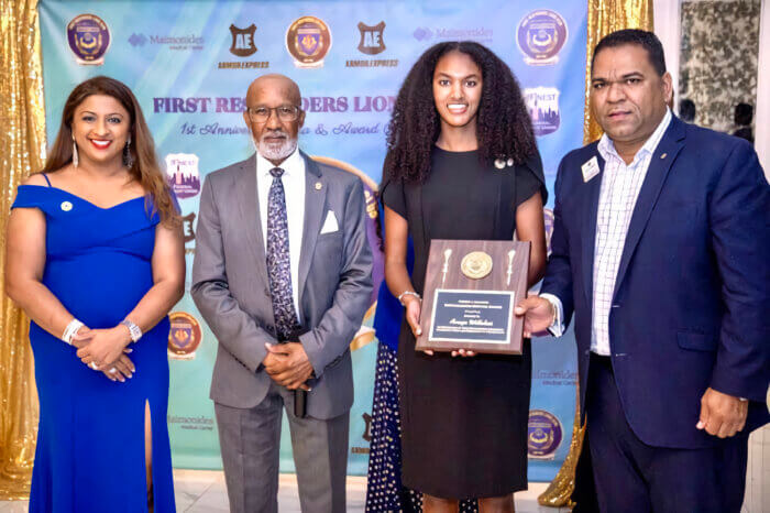 From left, First Responders LC President Dimple Willabus, Governor Elect Antonio Robles, First Responders Leo Club President Anaya Willabus and 1st. Vice District Governor Romeo Hitlall.