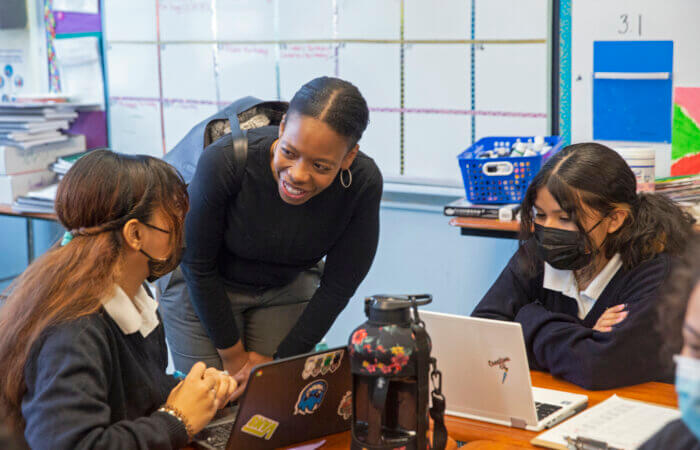 Council Member Rita Joseph visits the Laboratory School of Finance and Technology.