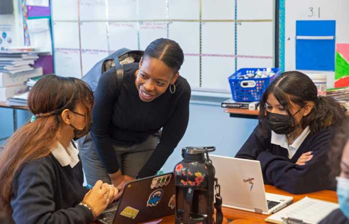 Council Member Rita Joseph visits the Laboratory School of Finance and Technology.