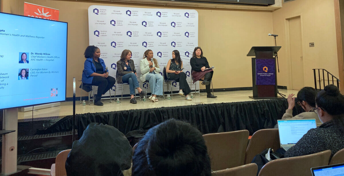 From left, Dr. Wendy Wilcox, chief Women’s Health Officer, NYC Health + Hospitals; Jennifer Weiss Wolf, executive director, NYU Law’s Birnbaum Women’s Leadership Network; Carrington Baker, CEO, For Women by Women, Period; Alisha Haridasani Gupta, New York Times Women’s Health and Wellness Reporter and U.S. Representative Grace Meng, Queens Congressmember (6th district of New York).