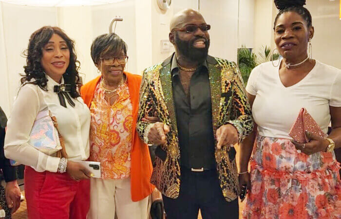A family affair: Richie Stephens joined at the Mother's Day shindig by his aunt Charmaine, his mother Mama Carmen and his sister Keisha.