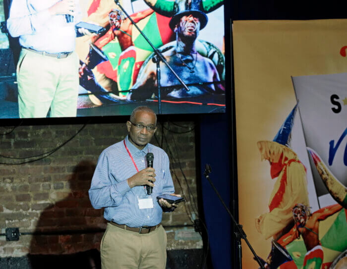 CEO of the Spicemas Corporation, Cecil Noel addresses the audience during the launch of Spicemas in Brooklyn, New York.