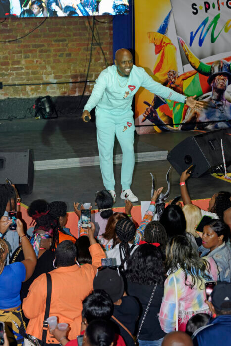 Calypsonian Alma Boy excites the crowd with his performance.