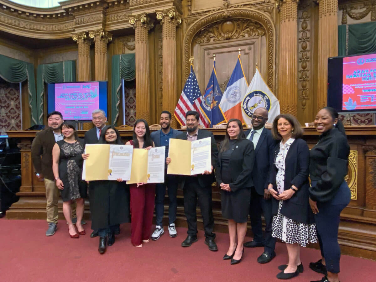 Brooklyn Borough President Antonio Reynoso sixth from left, with honorees during a Asian American, Native Hawaiian & Pacific Islander Heritage Month Celebration at Borough Hall. 