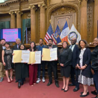 Brooklyn Borough President Antonio Reynoso sixth from left, with honorees during a Asian American, Native Hawaiian & Pacific Islander Heritage Month Celebration at Borough Hall. 