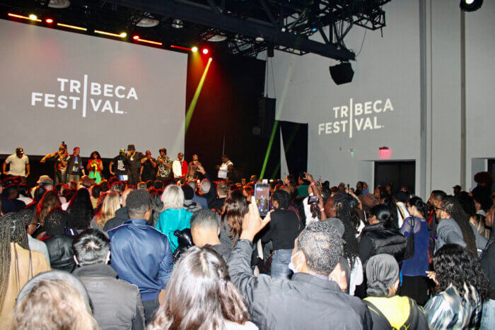 Excited fans sang and danced to Jamaican dancehall music as artists, Red Fox, Ding Dong, Screechy Dan performed on stage at the Indeed Theater at Spring Studios after the premier of “Bad Like Brooklyn Dancehall” documentary, produced by Shaggy. 