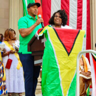 Mayor of the City of East Orange, NJ Ted R. Green, addresses expatriates at the 57th Anniversary of Independence on City Hall Plaza.