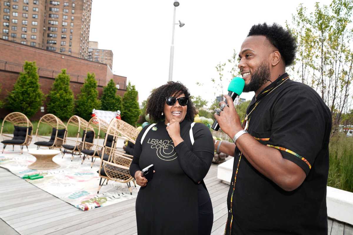 Event host and Universe City NYC Executive Director Franklyn Mena introduces MEC Cannabis Research Grant Program Coordinator and Legacy Core Foundation Founder Vikiana Reyes Clement. 