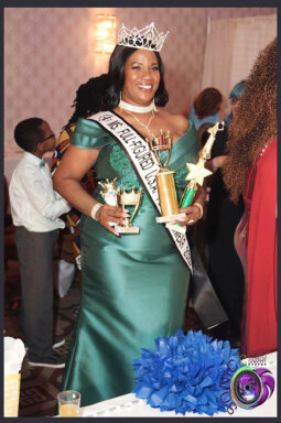 Guyanese-born Natasha V. Dickson-Rudder who was crowned Ms. Full-Figured USA PA Swimwear 2023 in a stunning green floor-length gown.