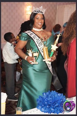 Guyanese-born Natasha V. Dickson-Rudder who was crowned Ms. Full-Figured USA PA Swimwear 2023 in a stunning green floor-length gown.
