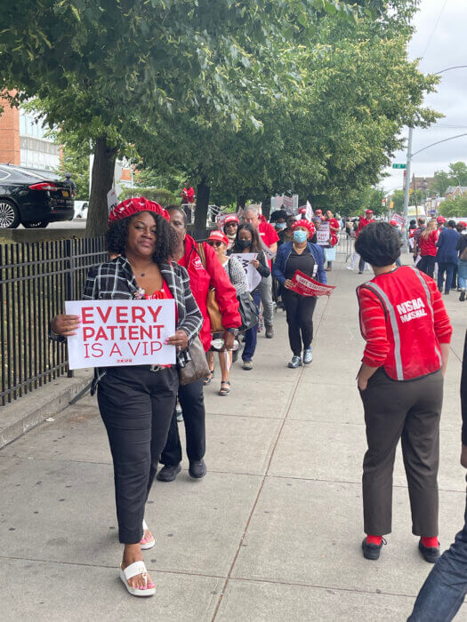 Nurses protest working conditions and demand better pay outside the King’s County Hospital in Brooklyn on Thursday, June 22, 2023.