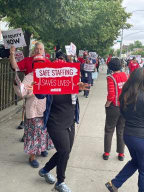 Nurses at New York’s Health + Hospitals protest working conditions.