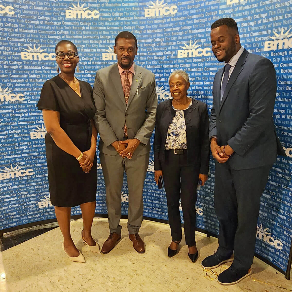 From left: Carlene Hunte-Nelson - BMCC President Student Government Association, CG Rondy “Luta” McIntosh, Dr. Marva Craig - BMCC VP Student Affairs and Jeremiah Hyacinth- CG St. Lucia.