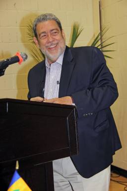 SVG PM Dr. Ralph E. Gonsalves addressing a town hall meeting at the Friends of Crown Heights Educational Center in Brooklyn in September 2022. 