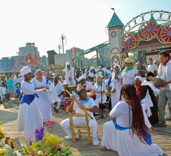 This young African rapping group, explore the culture with their verses to thrill the crowd at the 34th Annual Tribute to the Ancestors on the Coney Island boardwalk on June 10, 2023.