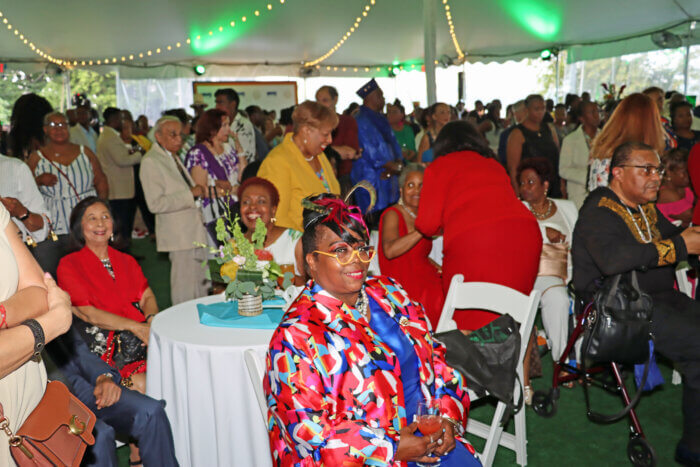 Patrons under the huge tent at Gracie Mansion.