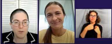 Sara Luterman (left), Carson Pickett (middle), and interpreter Isabella Olsen.