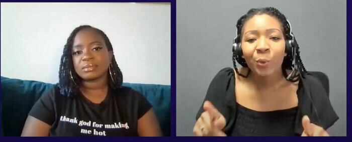Raven Sutton (left), and interpreter Shawan Elder.