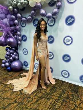Mrs. Guyana International 2023, Mrs. Malika M. Blount, who finished in the top 15, on on July 22, in the final competition of Mrs. International Pageant poses after the competition at the Meadow View Conference Resort & Convention Center in Kingsport, Tennessee.