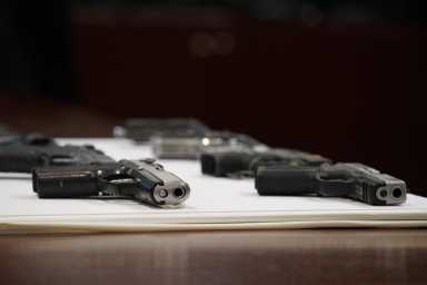Guns recovered from a February 2023 gang bust.