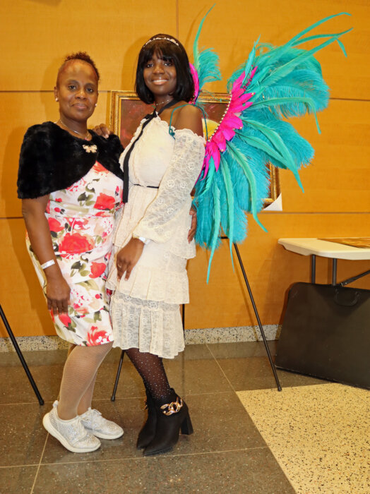 Poet Amaryllis Greene, 13, with her mom, Allison Belmosa.