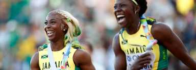 Defendng champions Fraser-Pryce, left, and Jackson