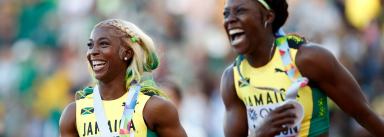 Defendng champions Fraser-Pryce, left, and Jackson