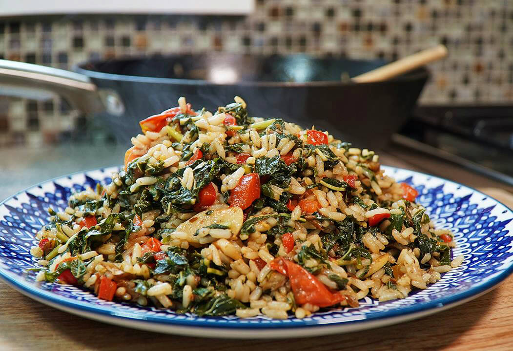 Bhagi (Jamaican Callaloo) Fried Rice.