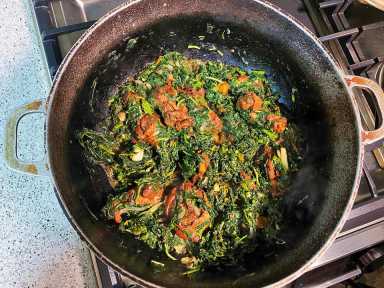 Chorai Bhagi (Jamaican Callaloo) with Stewed Chicken recipe.