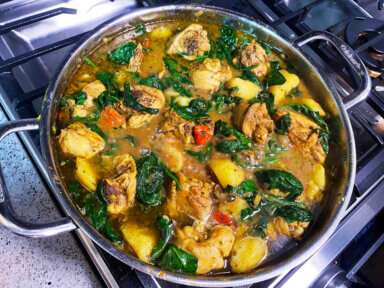 Curry Chicken With Potato And Spinach.
